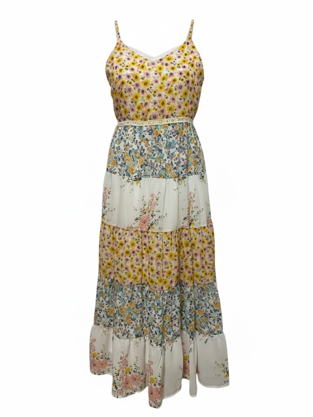 lilt Yellow & White Floral Tiered Maxi Dress Size 12 Sundress